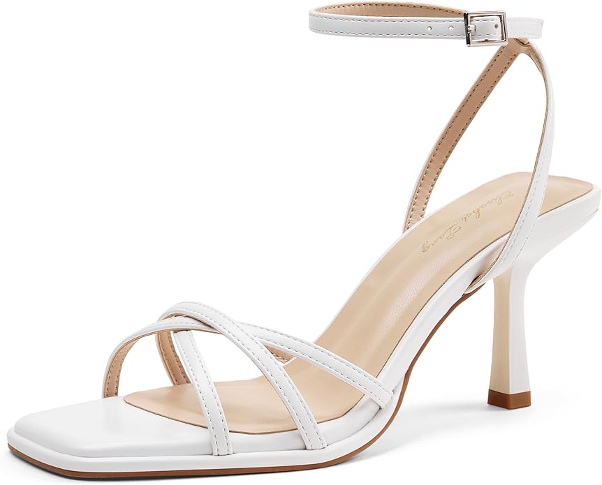Women's 3 Inch Cross-Strappy Mid High Heeled Sandals, Square Open Toe with Adjustable Ankle Strap Comfortable Dressed Stiletto Sandal